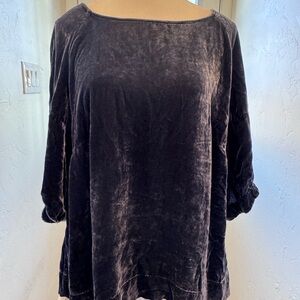Boden Silk Blend Crushed Velvet Top Womens Size 18 Blue Raglan Scoop Neck Tunic